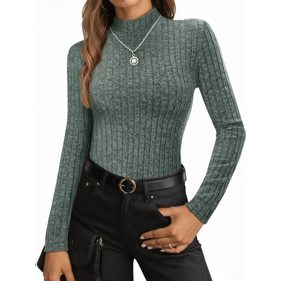 MOYIKO Mock Turtleneck Long Sleeve Shirts for Women Fitted Thermal Undershirts Lightweight Trendy Tops