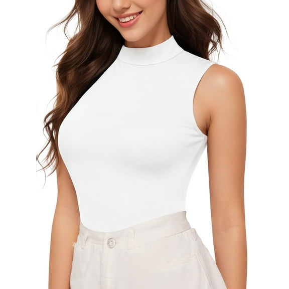 MOYIKO Mock Turtleneck for Women Fitted Sleeveless Tops Tight Shirts Tees