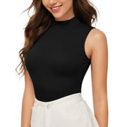MOYIKO Mock Turtleneck for Women Fitted Sleeveless Tops Tight Shirts Tees