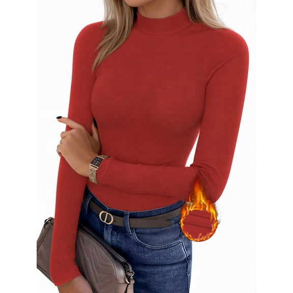 MOYIKO Mock Turtleneck Thermal Long Sleeve Shirts for Women Undershirts Basic Fitted Tees