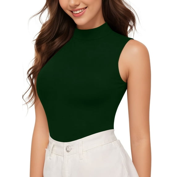 MOYIKO Mock Turtleneck for Women Fitted Sleeveless Tops Tight Shirts Tees