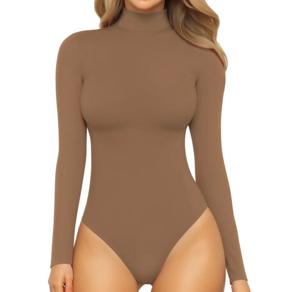 MOYIKO Mock Turtleneck for Women Long Sleeve Body Suits Womens Fitted Tight Basic Tops