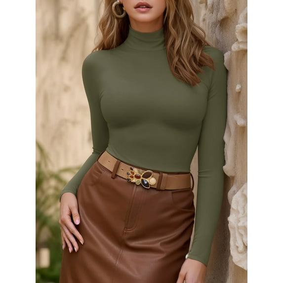 MOYIKO Mock Turtleneck for Women Long Sleeve Fitted Shirts Tight Tops Tees