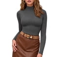 thumbnail image 1 of MOYIKO Mock Turtleneck for Women Long Sleeve Fitted Shirts Tight Tops Tees, 1 of 8