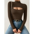 thumbnail image 1 of MOYIKO Mock Turtleneck for Women Long Sleeve Shirts Cutout Front Slim Fitted Tees Tight Tops, 1 of 8