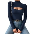 thumbnail image 1 of MOYIKO Mock Turtleneck for Women Long Sleeve Shirts Cutout Front Slim Fitted Tees Tight Tops, 1 of 8