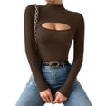 thumbnail image 1 of MOYIKO Mock Turtleneck for Women Long Sleeve Shirts Cutout Front Slim Fitted Tees Tight Tops, 1 of 8