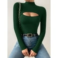 thumbnail image 1 of MOYIKO Mock Turtleneck for Women Long Sleeve Shirts Cutout Front Slim Fitted Tees Tight Tops, 1 of 8