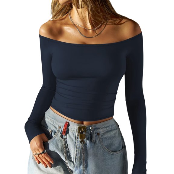 MOYIKO Off The Shoulder Tops For Women Fitted Long Sleeve Shirts Elegant