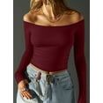 thumbnail image 1 of MOYIKO Off The Shoulder Tops For Women Fitted Long Sleeve Shirts Elegant, 1 of 7