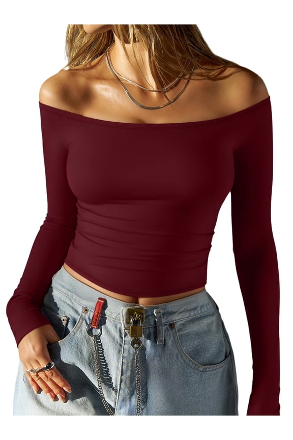 Off The Shoulder Tops For Women Fitted Long Sleeve Shirts Elegant