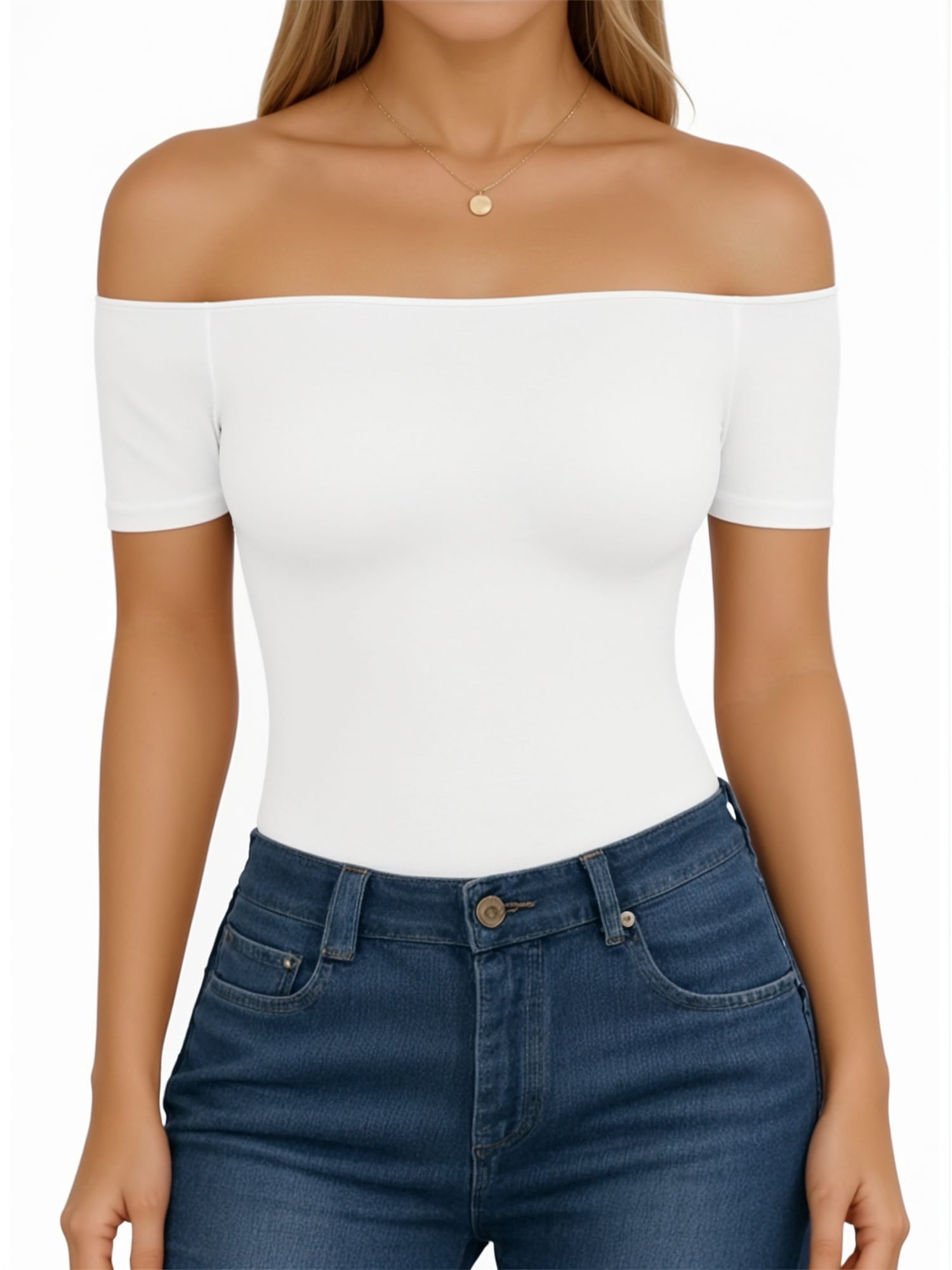 MOYIKO Off The Shoulder Tops for Women Short Sleeve Slim Fit Shirts ...