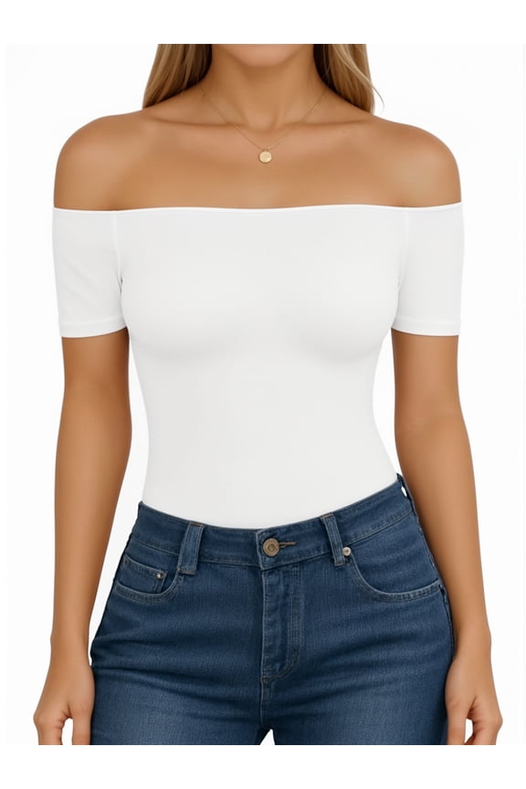 Off The Shoulder Tops for Women Short Sleeve Slim Fit Shirts Basic Clothes 2026 Fashion