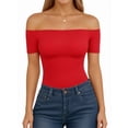 thumbnail image 1 of MOYIKO Off The Shoulder Tops for Women Short Sleeve Slim Fit Shirts Basic Clothes 2026 Fashion, 1 of 7