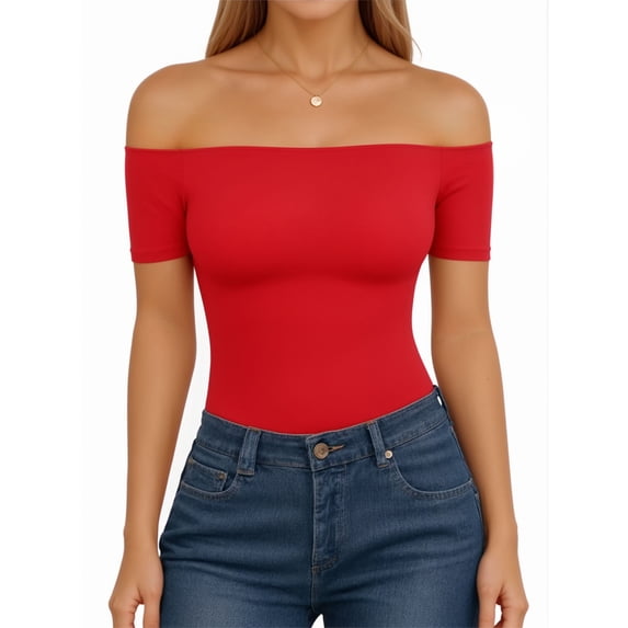 MOYIKO Off The Shoulder Tops for Women Short Sleeve Slim Fit Shirts Basic Clothes 2026 Fashion