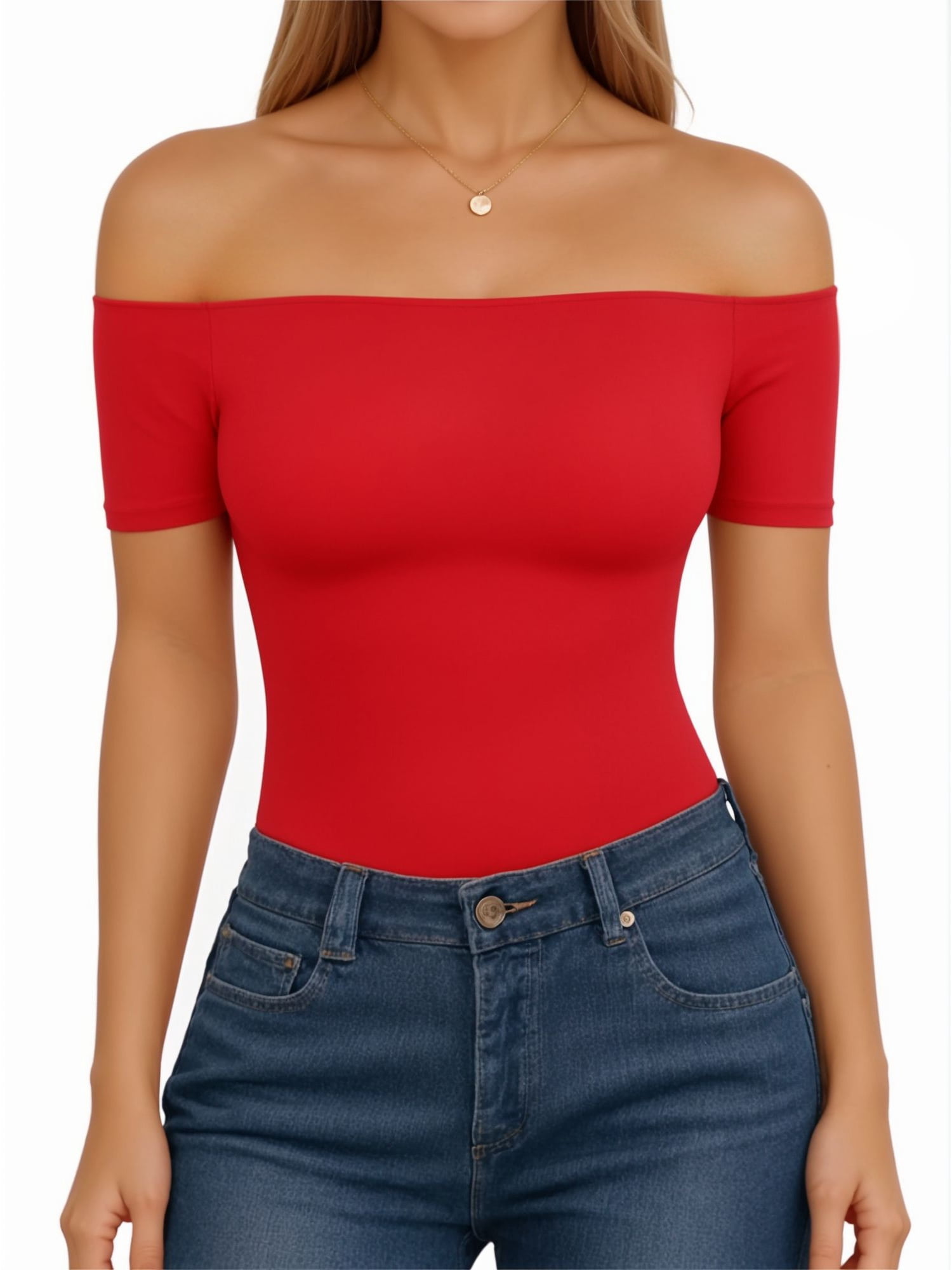MOYIKO Off The Shoulder Tops for Women Short Sleeve Slim Fit Shirts ...