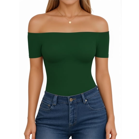 MOYIKO Off The Shoulder Tops for Women Short Sleeve Slim Fit Shirts Basic Clothes 2026 Fashion