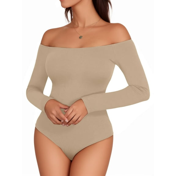 MOYIKO Off the Shoulder Tops for Women Long Sleeve Body Suits for Womens Fitted Tight Tops
