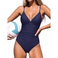 thumbnail image 1 of MOYIKO One Piece Swimsuits for Women Tummy Control Bathing Suit Ruched Sexy V Neck Slimming Swimwear, 1 of 7