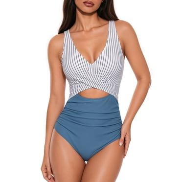 MOYIKO One Piece Swimsuits for Women Tummy Control High Waisted Bathing Suit Sexy V Neck Wrap Tie Back 1 Piece Swimsuit