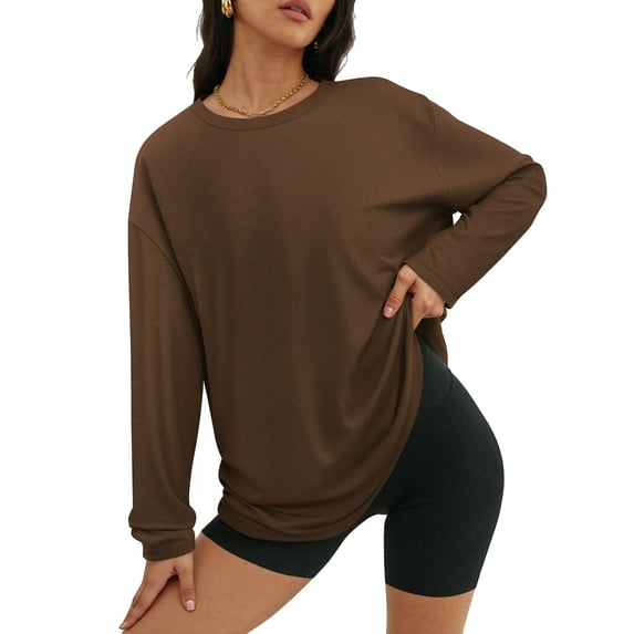 MOYIKO Oversized Long Sleeve Shirts for Women Casual Crewneck Loose Fit Tees Tops
