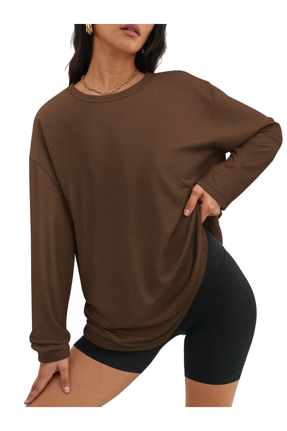 Oversized Long Sleeve Shirts for Women Casual Crewneck Loose Fit Tees Tops