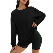 MOYIKO Oversized Long Sleeve Shirts for Women Casual Crewneck Loose Fit Tees Tops