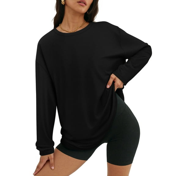 MOYIKO Oversized Long Sleeve Shirts for Women Casual Crewneck Loose Fit Tees Tops