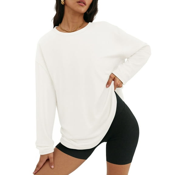 MOYIKO Oversized Long Sleeve Shirts for Women Casual Crewneck Loose Fit Tees Tops