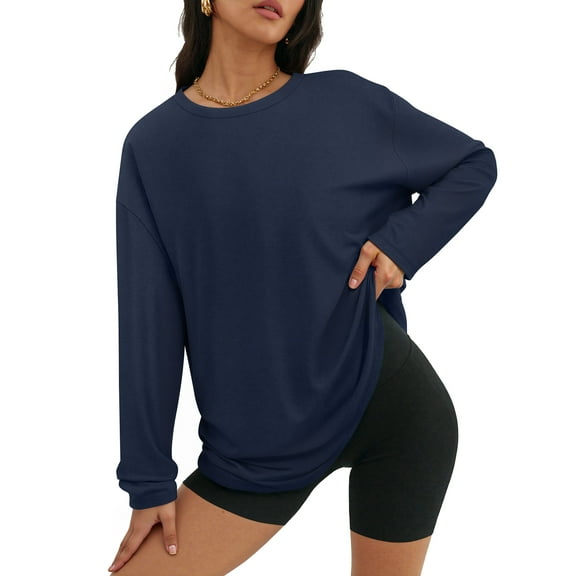 MOYIKO Oversized Long Sleeve Shirts for Women Casual Crewneck Loose Fit Tees Tops
