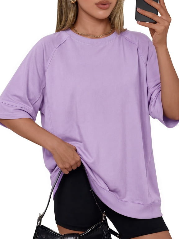 Oversized T Shirts for Women with Pockets 3/4 Sleeve Summer Tops Loose Fit Y2K Fashion Tees