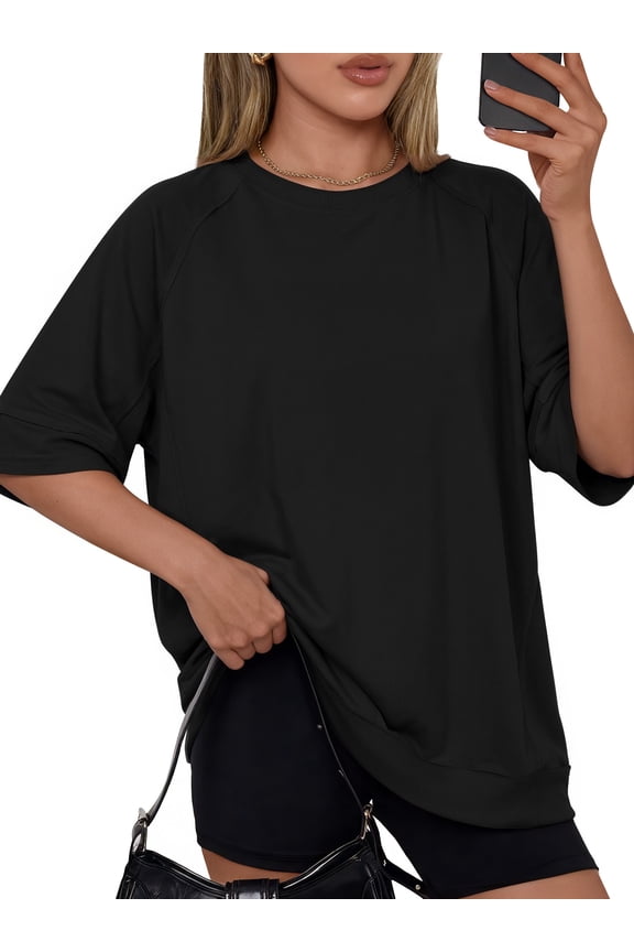 Oversized T Shirts for Women with Pockets 3/4 Sleeve Summer Tops Loose Fit Y2K Fashion Tees