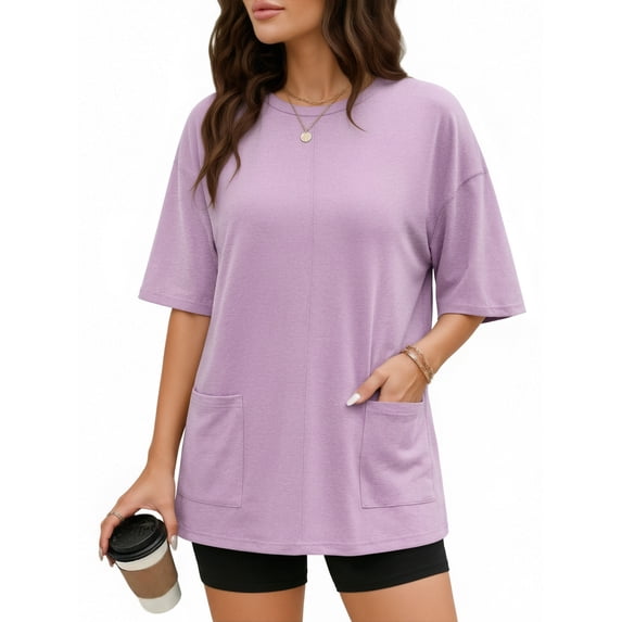 MOYIKO Oversized T Shirts for Women Half Sleeve Crewneck Loose Fit Tees Summer Tops with Pockets