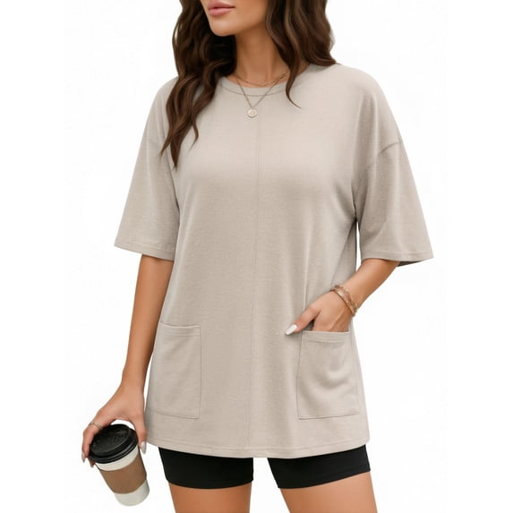 MOYIKO Oversized T Shirts for Women Half Sleeve Crewneck Loose Fit Tees Summer Tops with Pockets