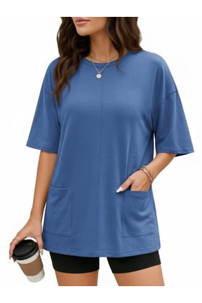 Oversized T Shirts for Women Half Sleeve Crewneck Loose Fit Tees Summer Tops with Pockets