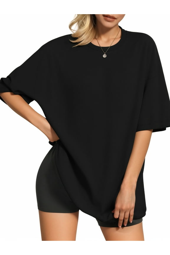 Oversized T Shirts for Women Crewneck Loose Fit Tees Summer Tops