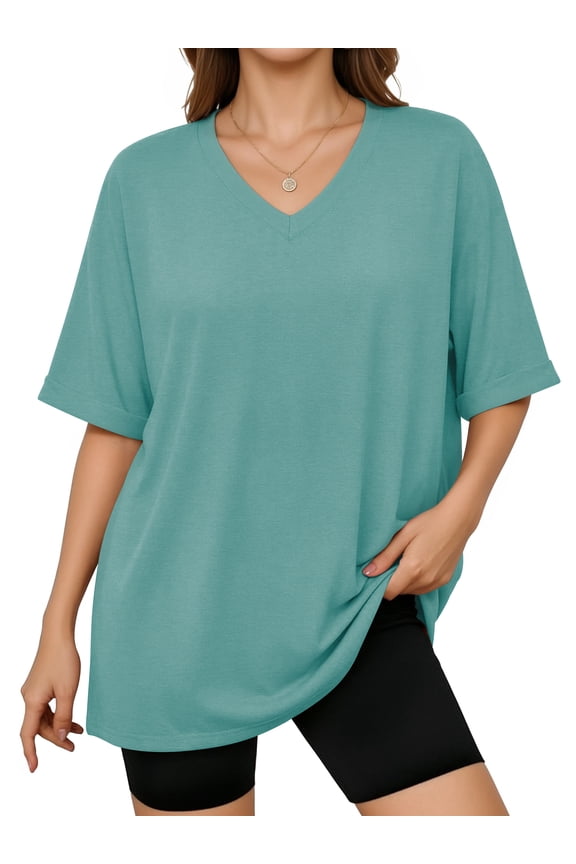 Oversized T shirts for Women V Neck Short Sleeve Loose Tees Summer Casual Basic Tops