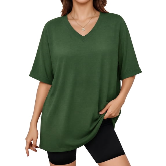 MOYIKO Oversized T shirts for Women V Neck Short Sleeve Loose Tees Summer Casual Basic Tops