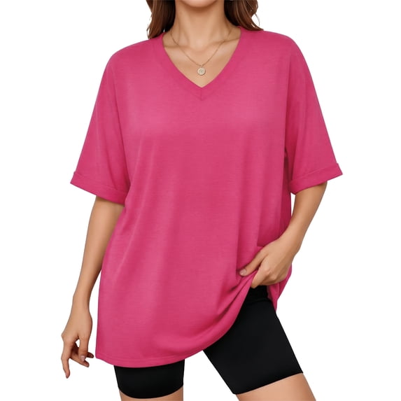 MOYIKO Oversized T shirts for Women V Neck Short Sleeve Loose Tees Summer Casual Basic Tops