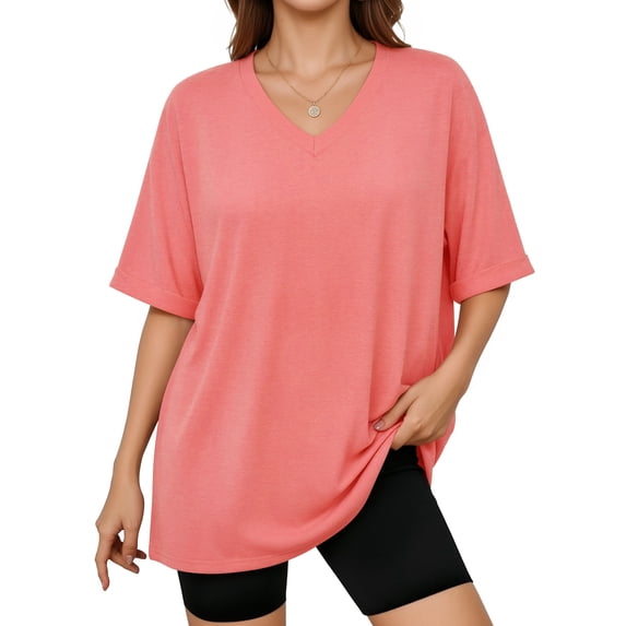 MOYIKO Oversized T shirts for Women V Neck Short Sleeve Loose Tees Summer Casual Basic Tops