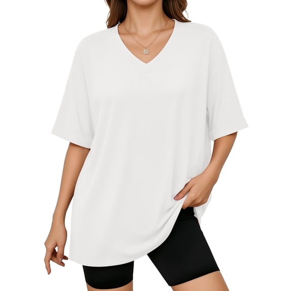 MOYIKO Oversized T shirts for Women V Neck Short Sleeve Loose Tees Summer Casual Basic Tops