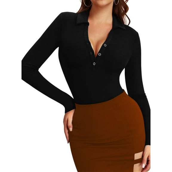 MOYIKO Polo Button Down Collared Long Sleeve Shirts for Women V Neck Women Shirts Tops,Size S-XXL