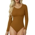 thumbnail image 1 of MOYIKO Round Neck Long Sleeve BodySuits Womens Slim Fitted Tight Basic Tops, 1 of 8