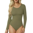 thumbnail image 1 of MOYIKO Round Neck Long Sleeve BodySuits Womens Slim Fitted Tight Basic Tops, 1 of 8
