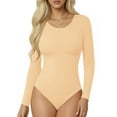 thumbnail image 1 of MOYIKO Round Neck Long Sleeve BodySuits Womens Slim Fitted Tight Basic Tops, 1 of 8