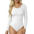 thumbnail image 1 of MOYIKO Round Neck Long Sleeve Bodysuit Fitted Womens Tops,Size S-XXL, 1 of 8