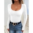 thumbnail image 1 of MOYIKO Scoop Neck Long Sleeve Bodysuits for Women Round Neck Fitted Tops,Size S-XXL, 1 of 8