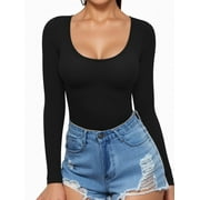 MOYIKO Scoop Neck Long Sleeve Shirts for Women Round Neck Fitted T Shirts Womens Tops Tee