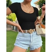 MOYIKO Scoop Neck Short Sleeve Shirts for Women Fitted Tops Tee
