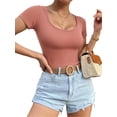 thumbnail image 1 of MOYIKO Scoop Neck Tops for Women Slim Fitted T Shirts Tight Short Sleeve Basic Tees, 1 of 2